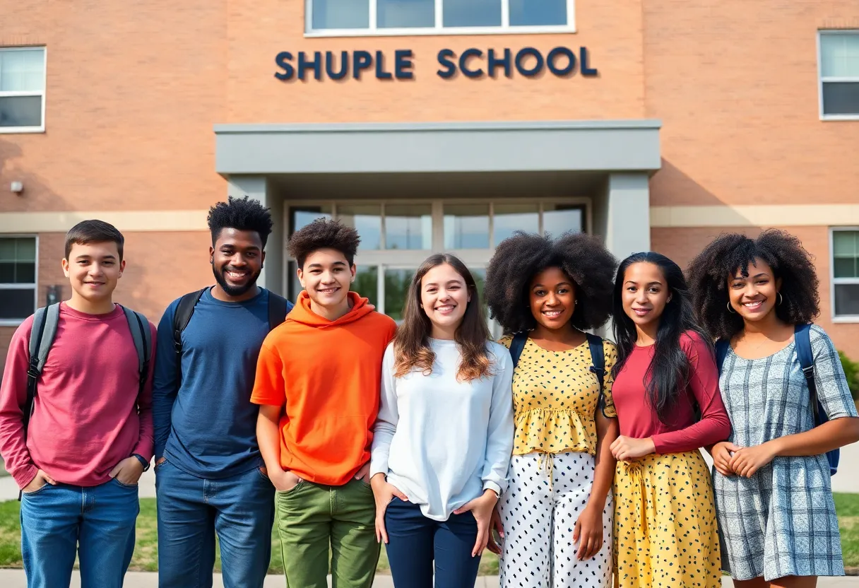 Students of different backgrounds supporting inclusivity at a high school