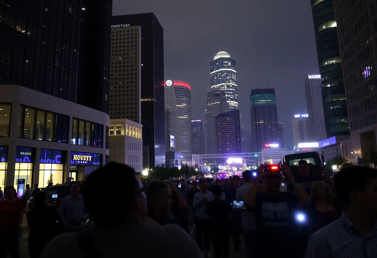Cityscape of downtown Houston during a power outage