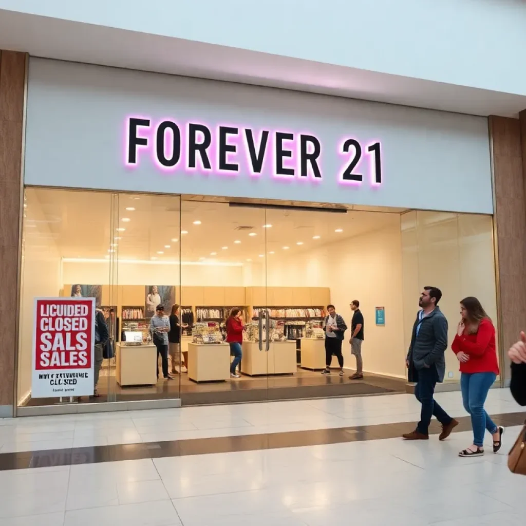 Closed Forever 21 store with liquidation sale signs in Houston
