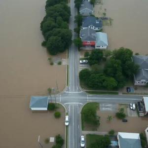 Aerial view of Galveston flooding