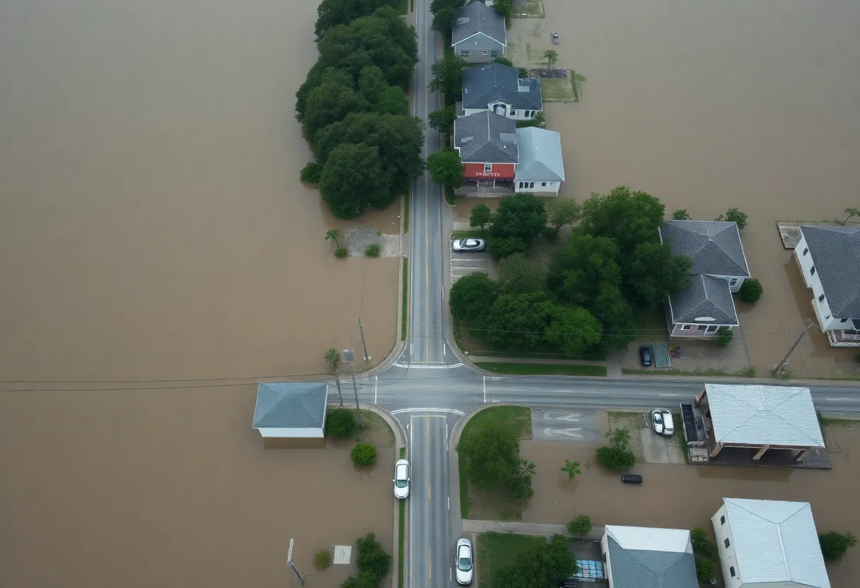 Aerial view of Galveston flooding