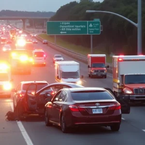 Emergency services at the scene of a car accident on Eastex Freeway