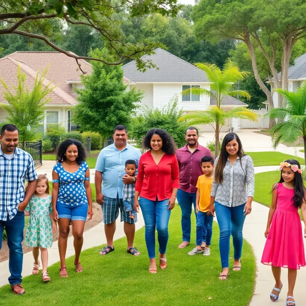 Suburban neighborhood in Harris County with diverse families