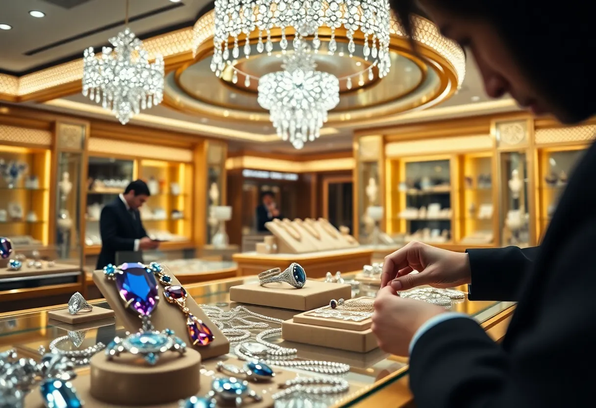 Scene of a jewelry theft at a luxury store.