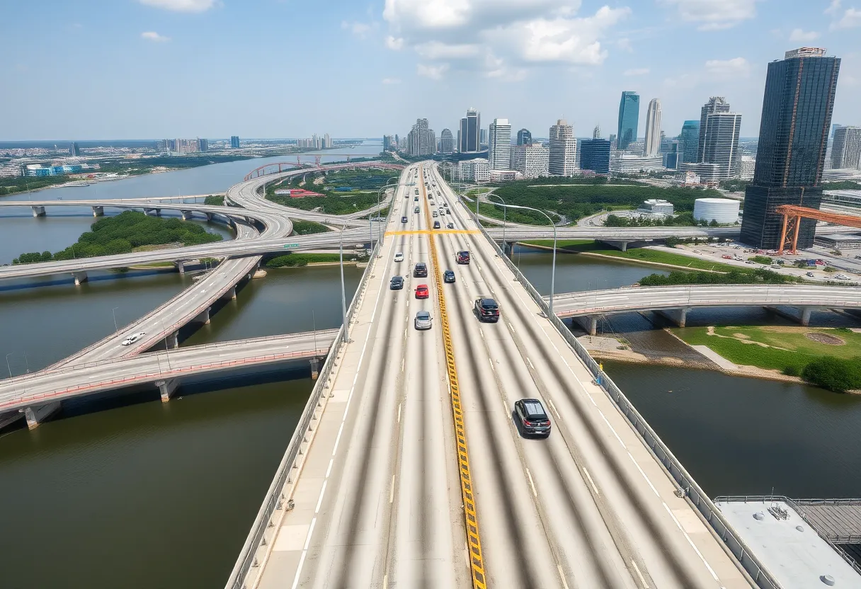 Busy Houston bridge with visible traffic and waterways