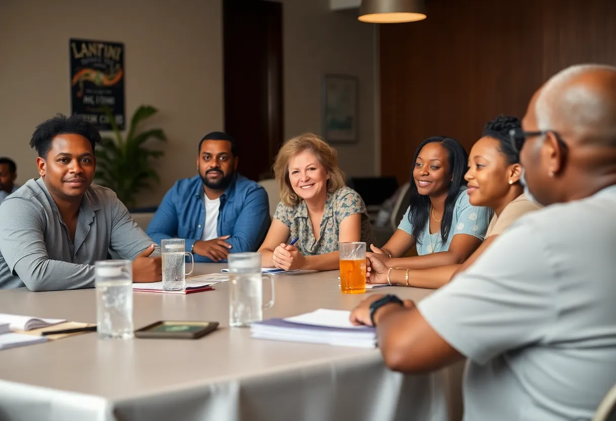 Residents discussing community programs in Houston