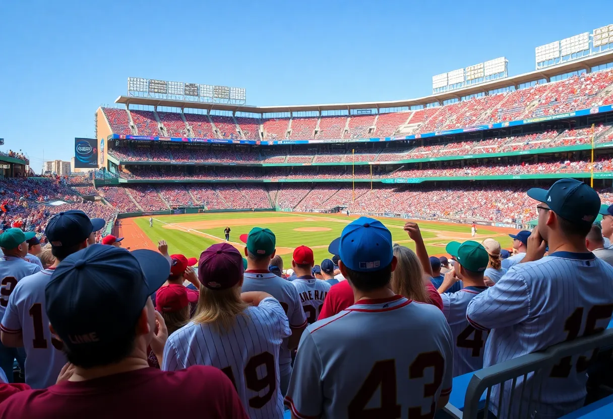 Fans cheering for the Houston Cougars baseball team in a packed stadium