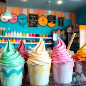 A variety of ice cream scoops presented in a visually appealing ice cream shop