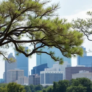 Oak trees in Houston releasing pollen in a dry atmosphere.