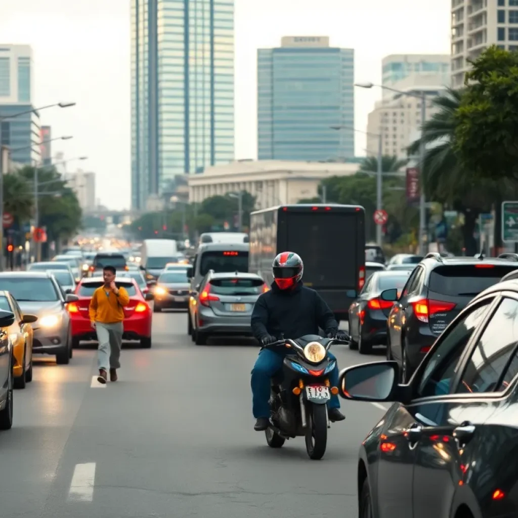 A busy street in Houston showing vehicles and pedestrians