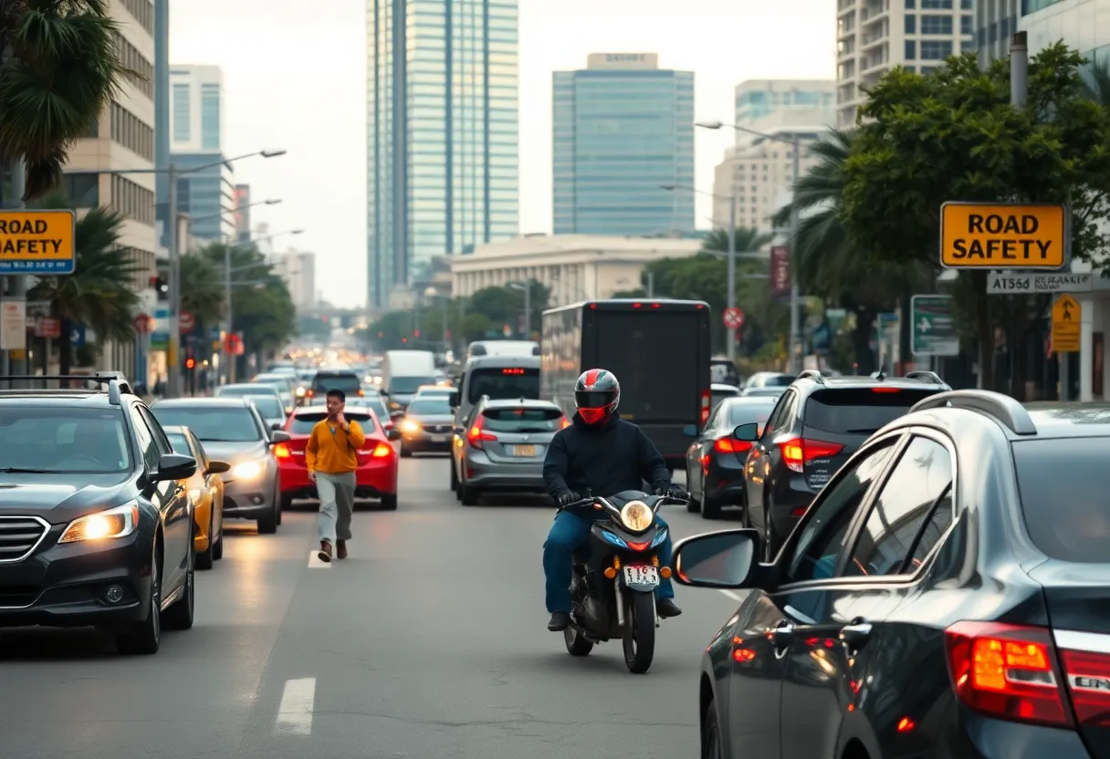A busy street in Houston showing vehicles and pedestrians