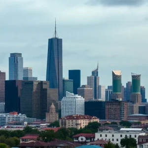 Somber Houston skyline amid community mourning