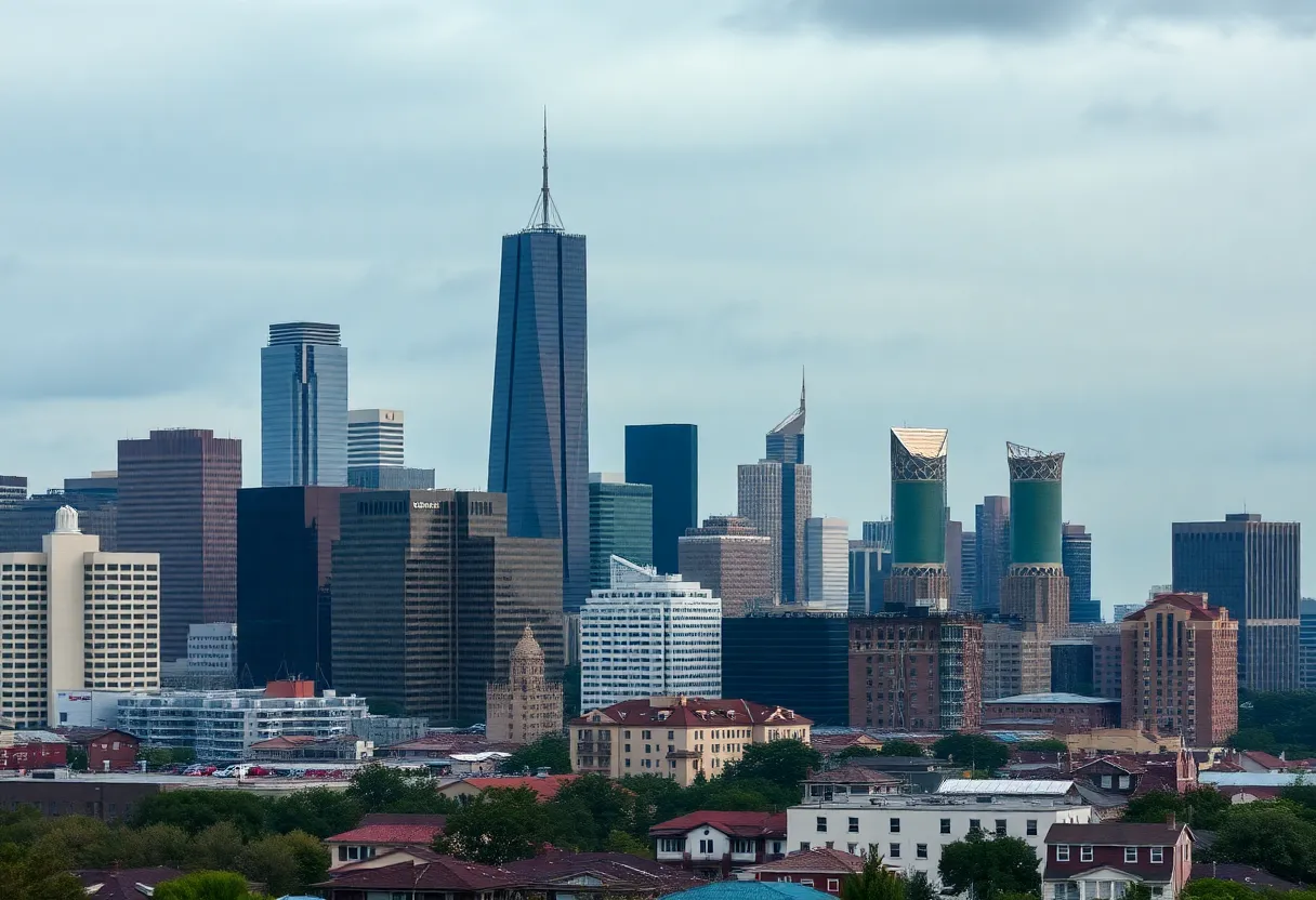 Somber Houston skyline amid community mourning