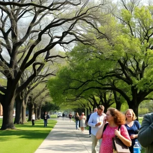 Houston with oak trees in full bloom and allergy sufferers outdoors