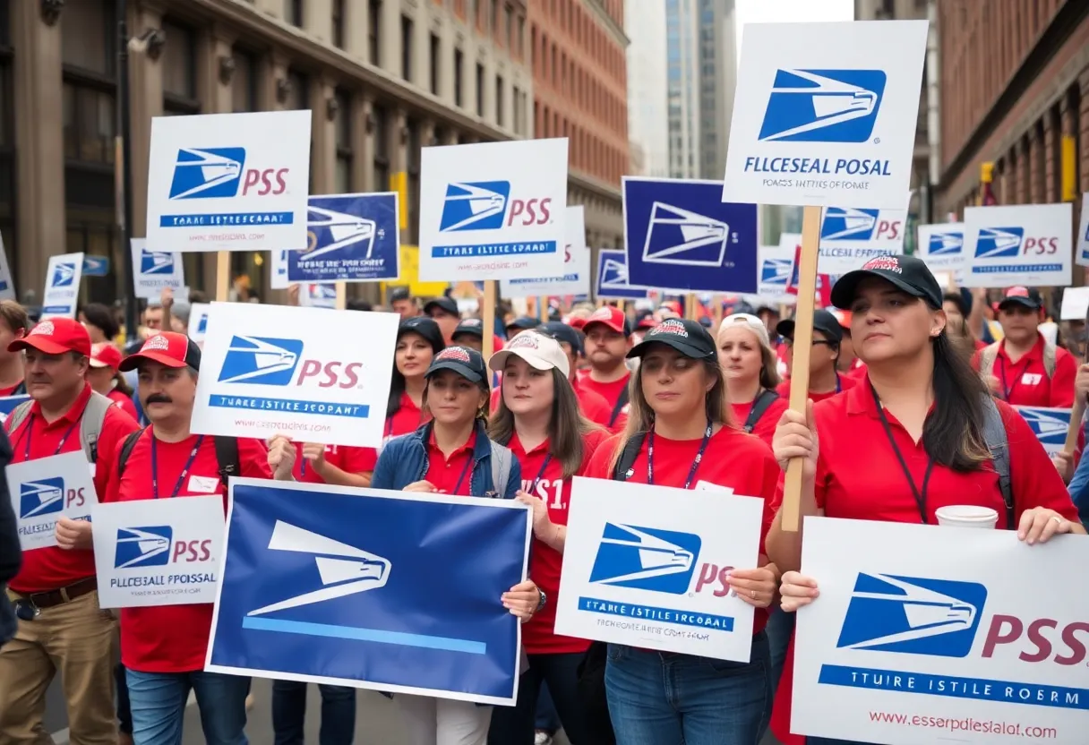 Rally of postal workers supporting USPS in Houston