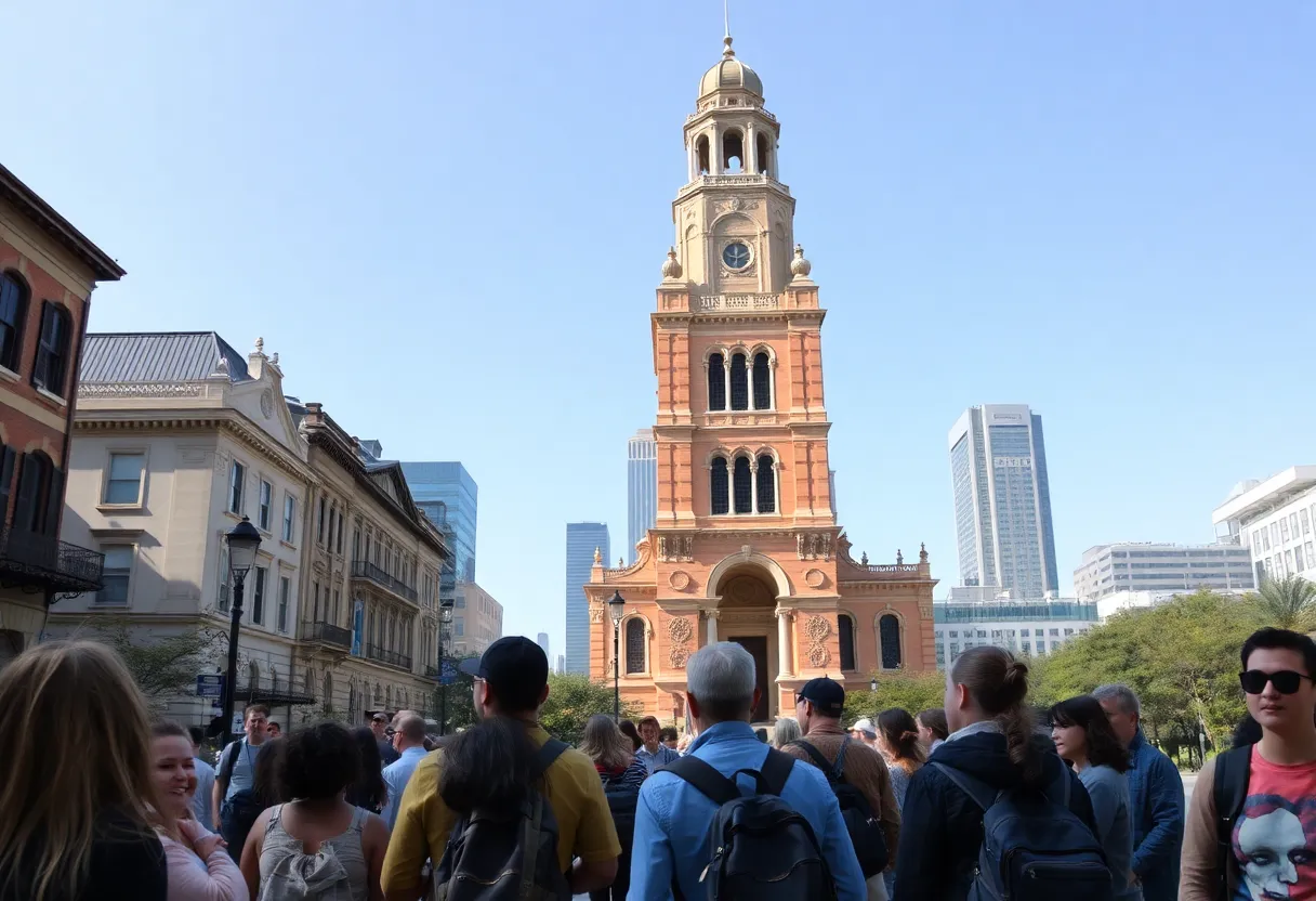 Group of people on a guided walking tour in Houston.