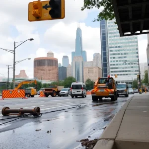 Water leaking on a street in Houston, affecting daily life.