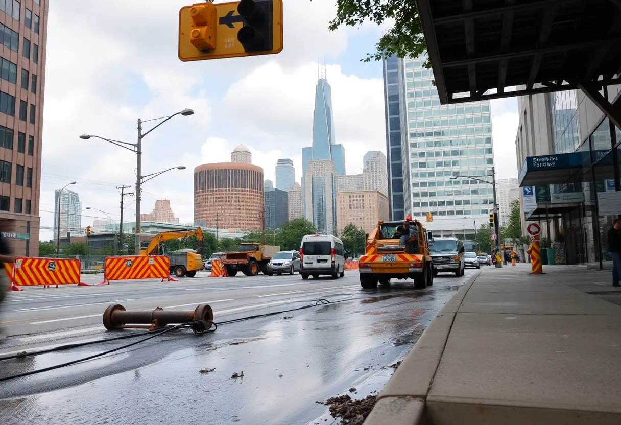 Water leaking on a street in Houston, affecting daily life.