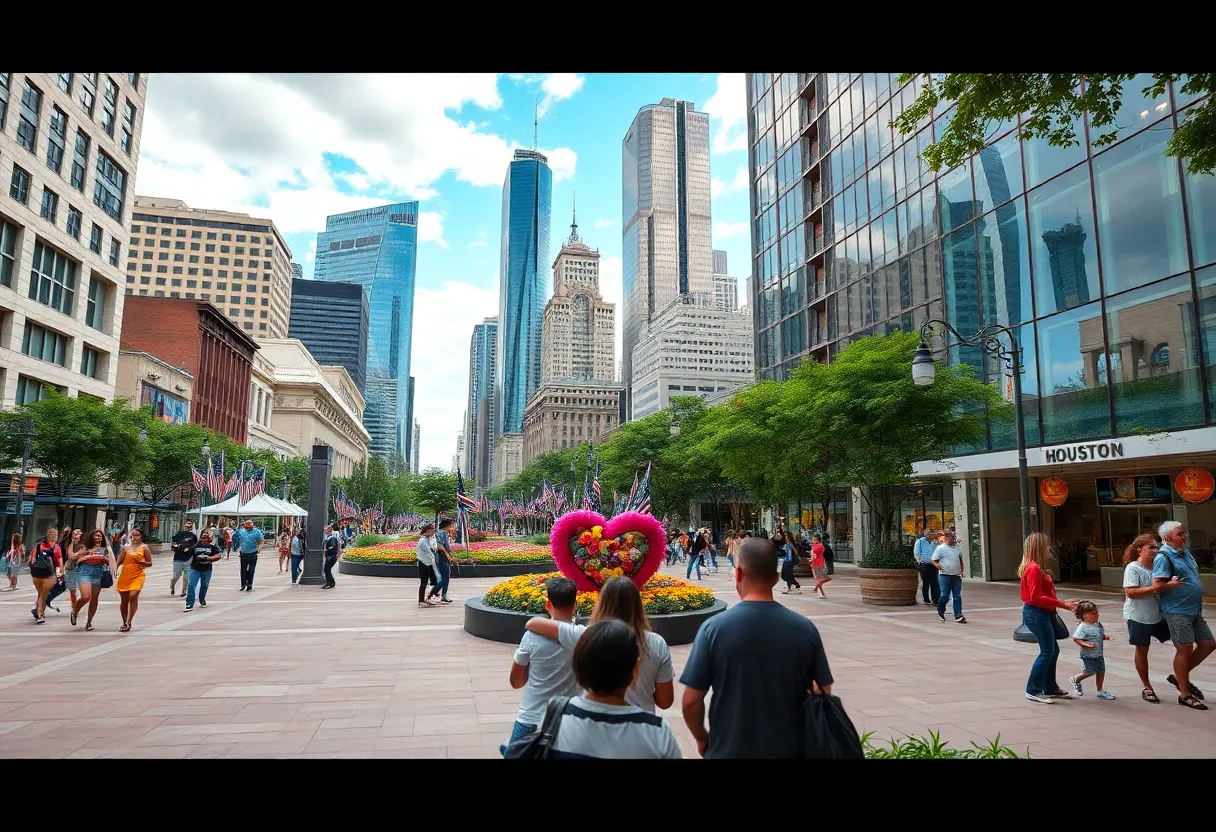 Houston skyline depicting community landmarks
