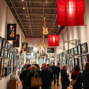 Visitors exploring the John Lennon photography exhibition