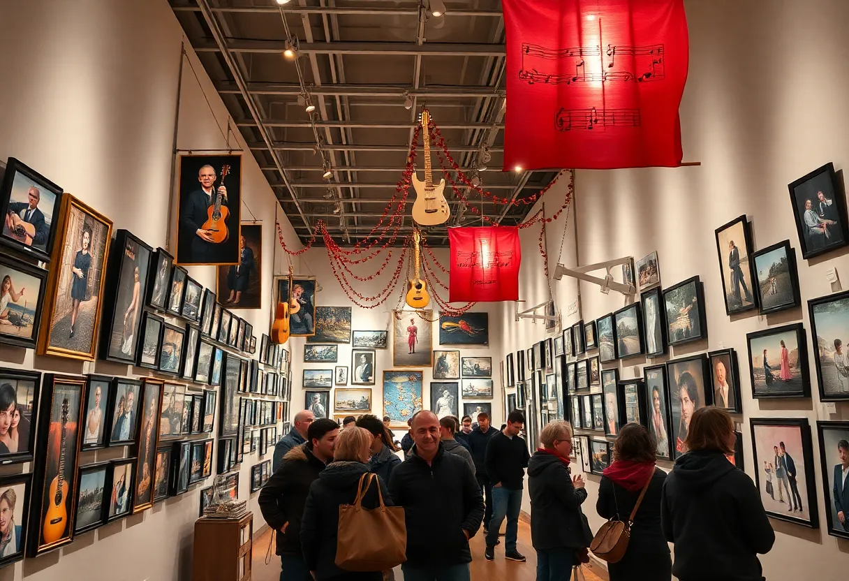 Visitors exploring the John Lennon photography exhibition