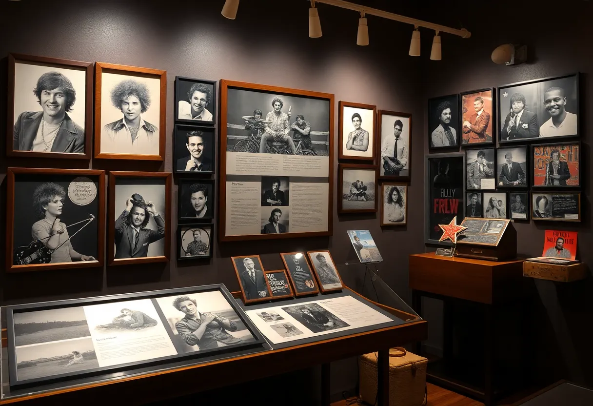 Display of photographs from John Lennon's life at an exhibit