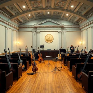 Courtroom with musical instruments
