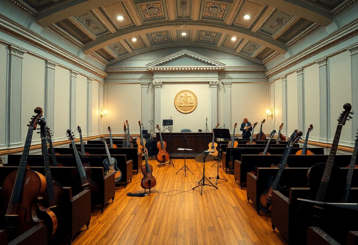 Courtroom with musical instruments