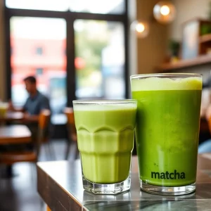 Vibrant matcha drinks served at Matcha Girl pop-up in Houston.