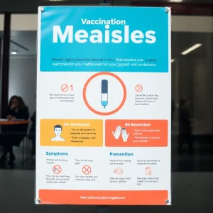Public health poster for measles vaccination awareness in Houston