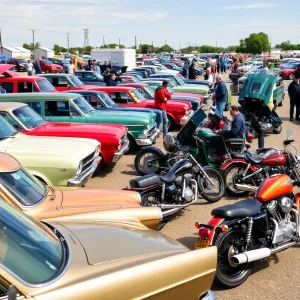 A lineup of classic cars at the Mecum Auto Auction in Houston