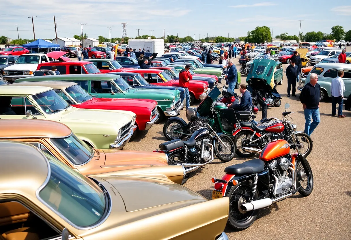 A lineup of classic cars at the Mecum Auto Auction in Houston