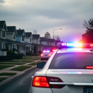 Police vehicles in a residential area during a legal incident.