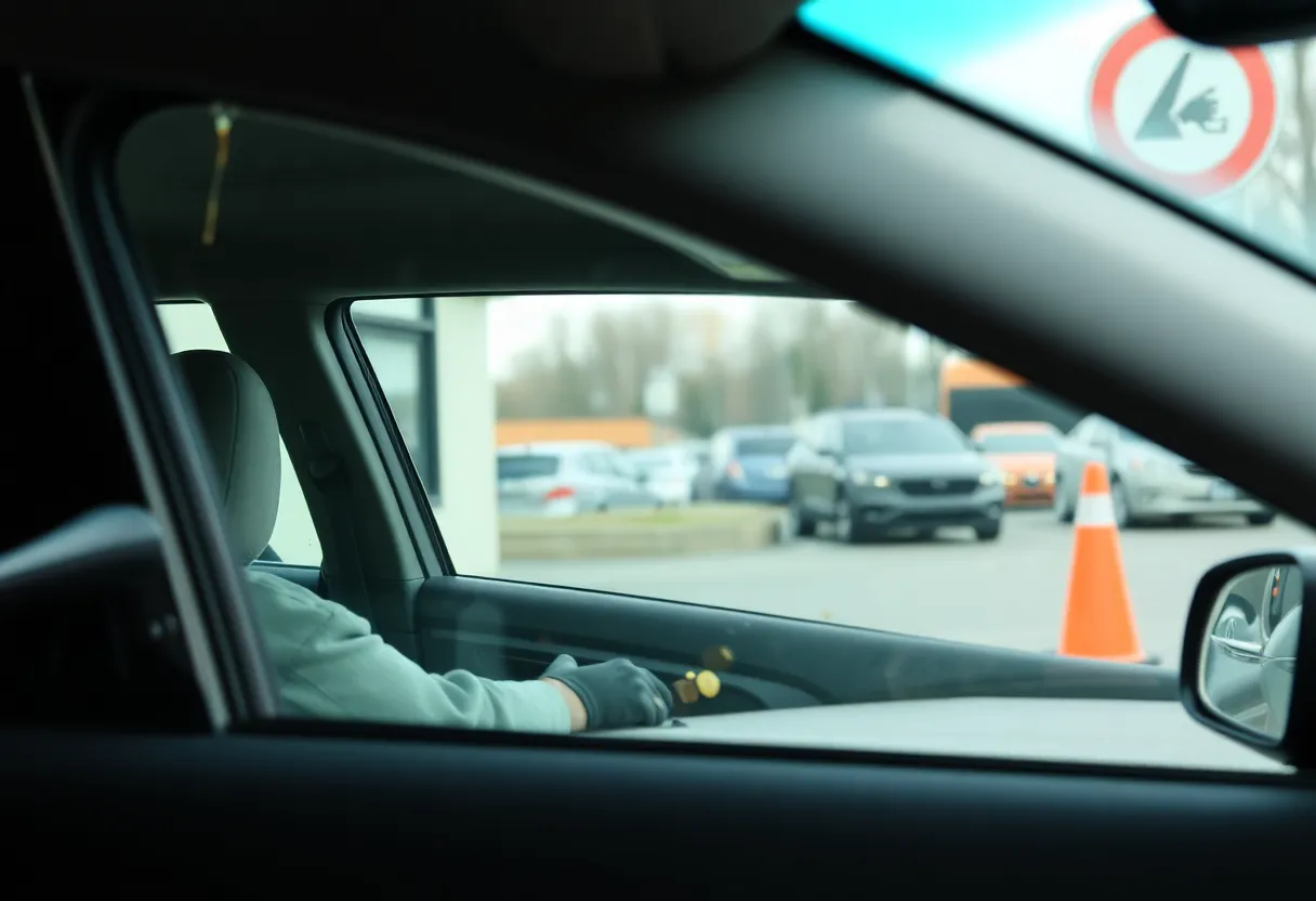 Drive-through of a coffee shop with a spilled drink and concerned surroundings