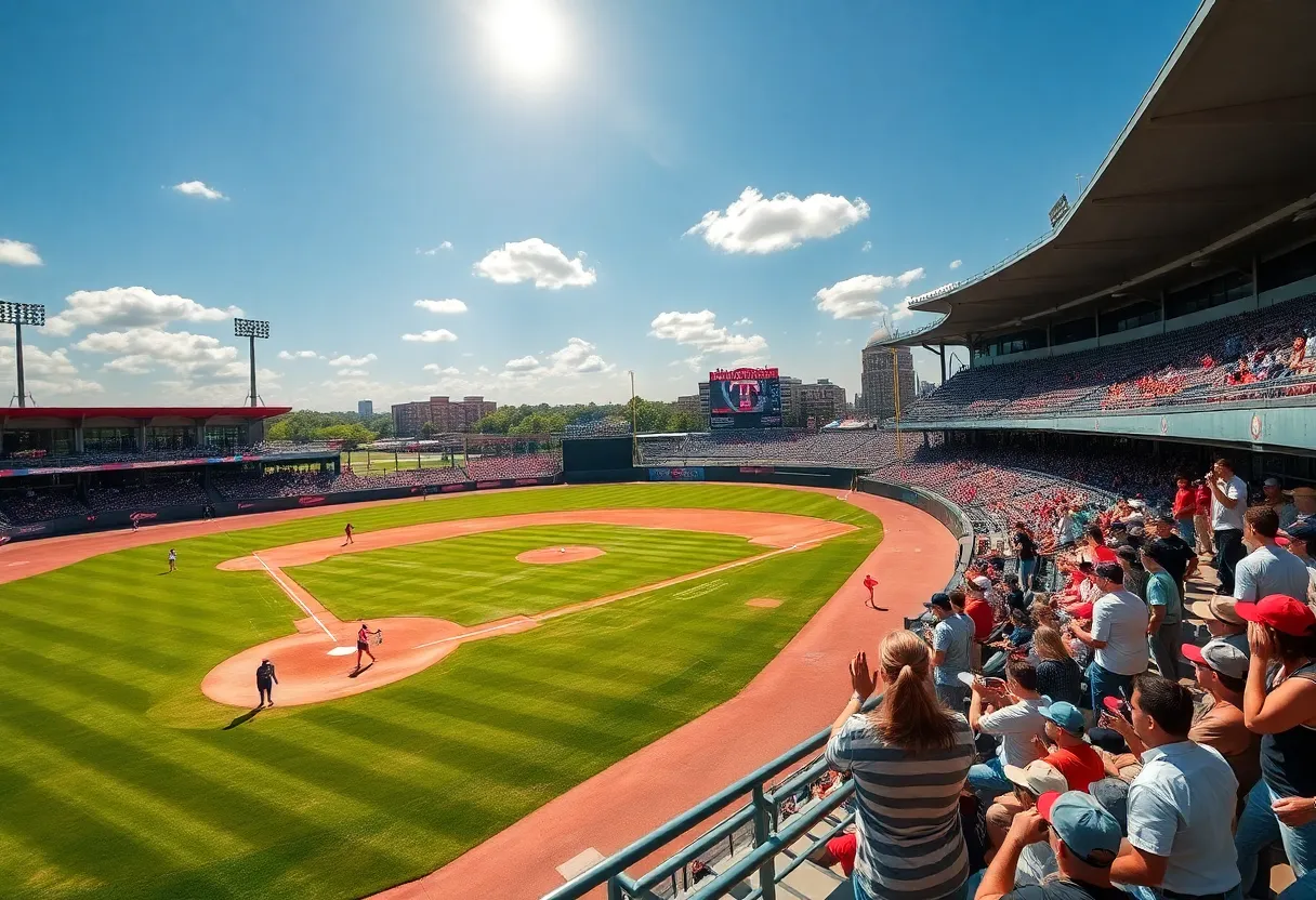 College sports scene at Texas Tech with cheering fans and sports action.