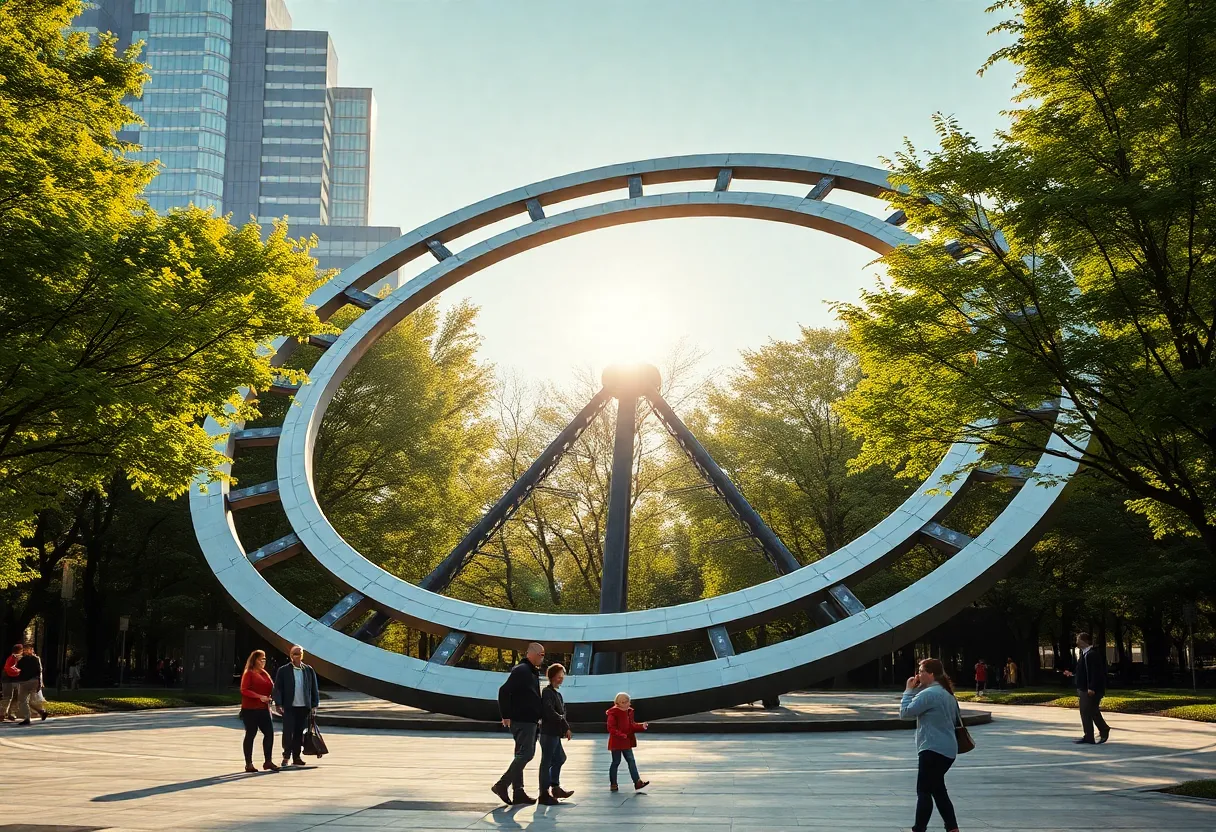 Futuristic solar-powered sundial in Mason Park, Houston