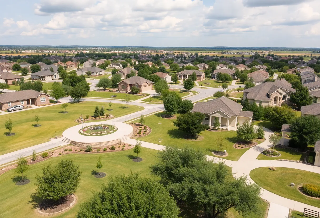 Scenic view of suburban life in Texas with parks and homes.