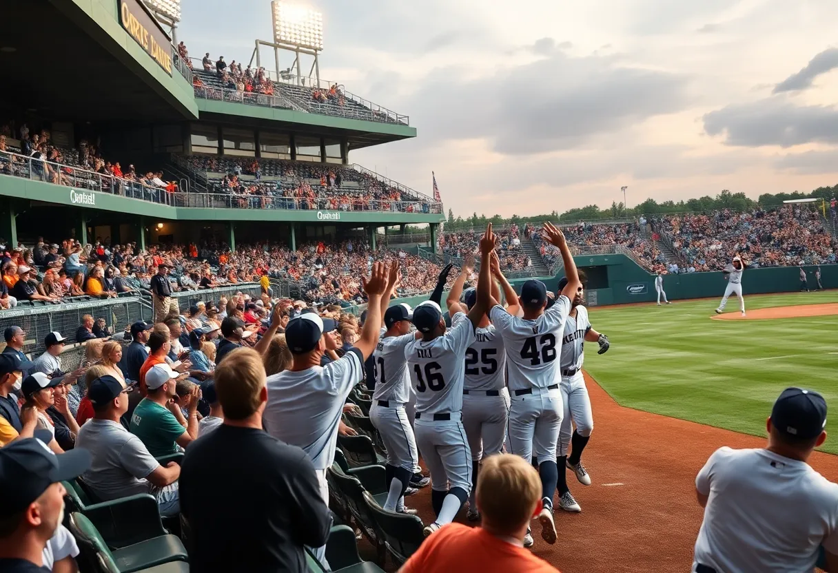 Oklahoma State Cowboys baseball team celebrating a win