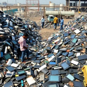Informal workers handling e-waste in India