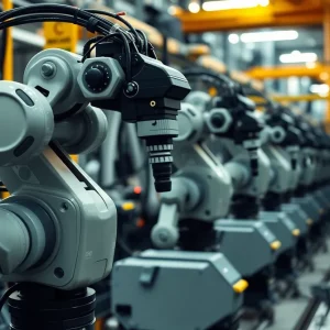 Automated robotic machinery in a modern industrial setting.
