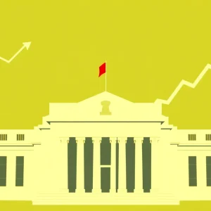 An artistic depiction representing economic growth and interest rates related to the Federal Reserve.