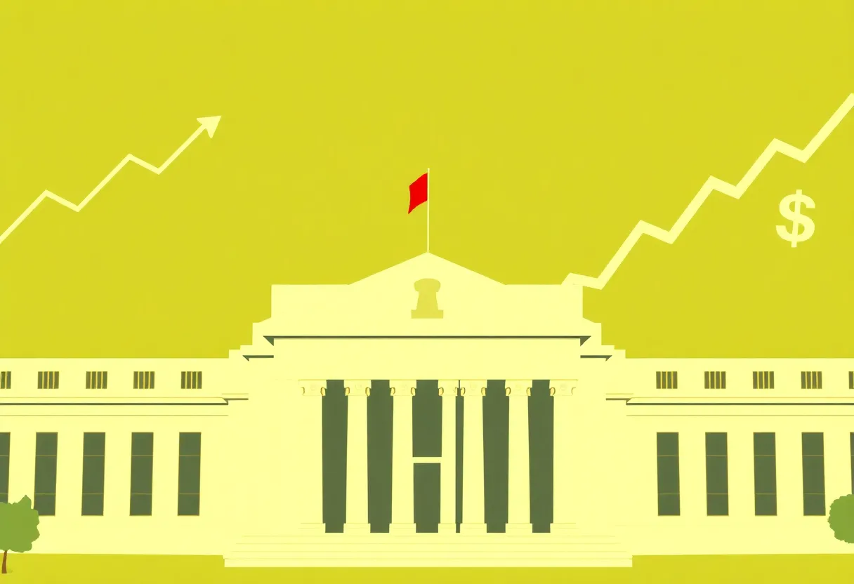 An artistic depiction representing economic growth and interest rates related to the Federal Reserve.