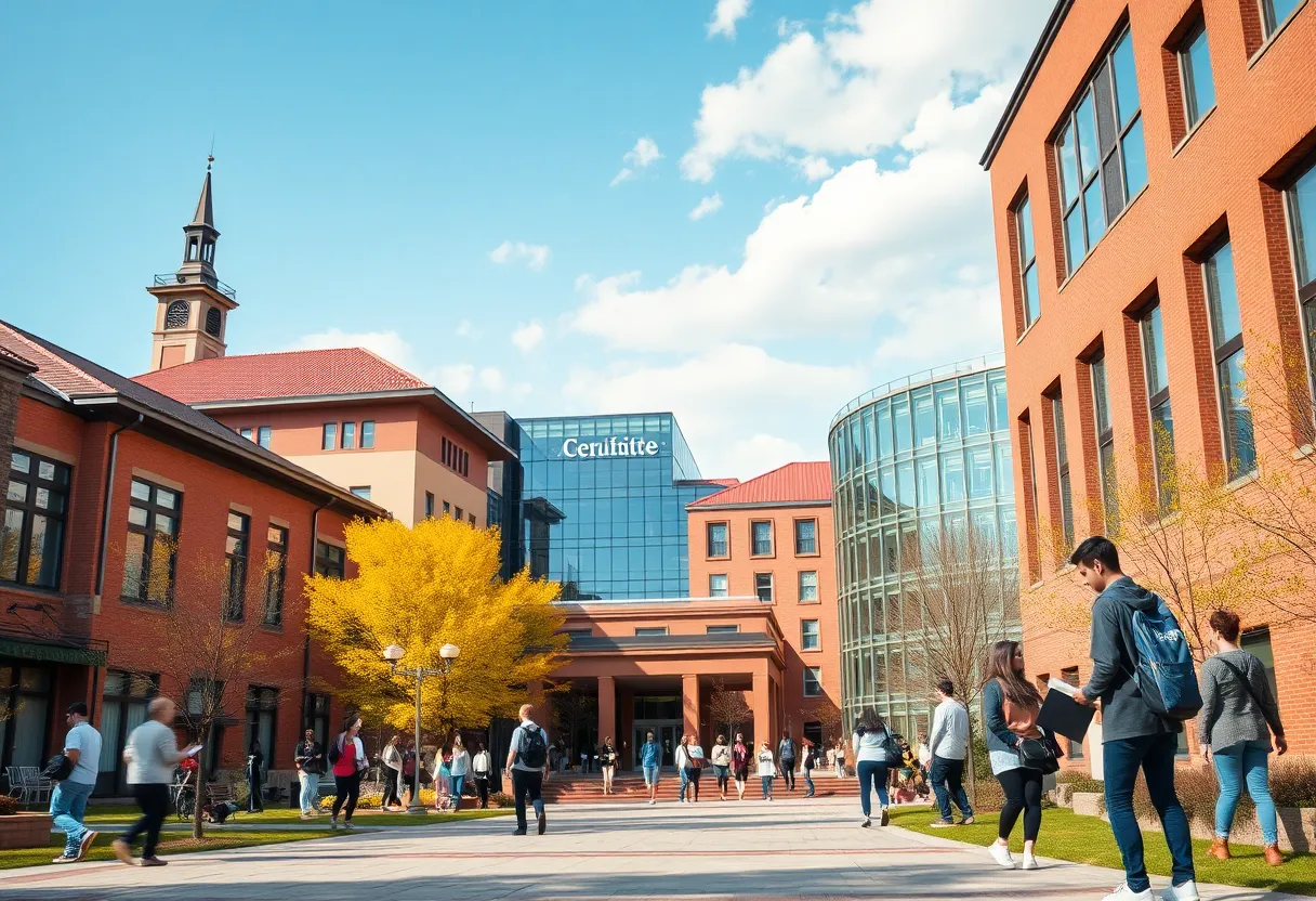 Students studying on a university campus representing graduate education