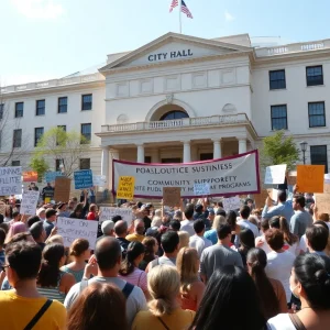 Crowd at Houston Hands Off protest advocating for family support