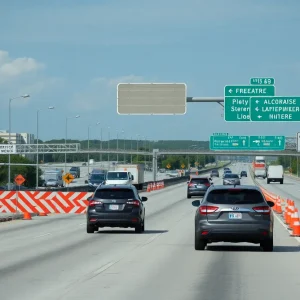 Houston I-10 road closure with traffic signs and cones