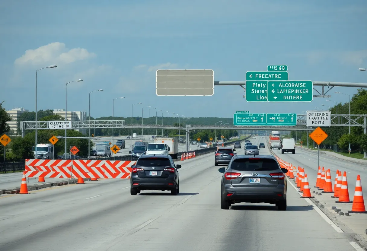 Houston I-10 road closure with traffic signs and cones