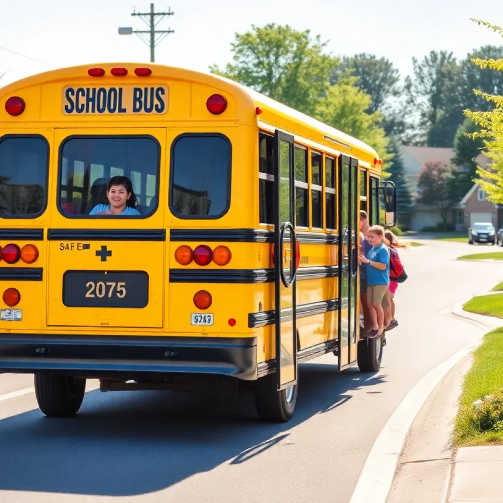 Houston ISD school bus and students