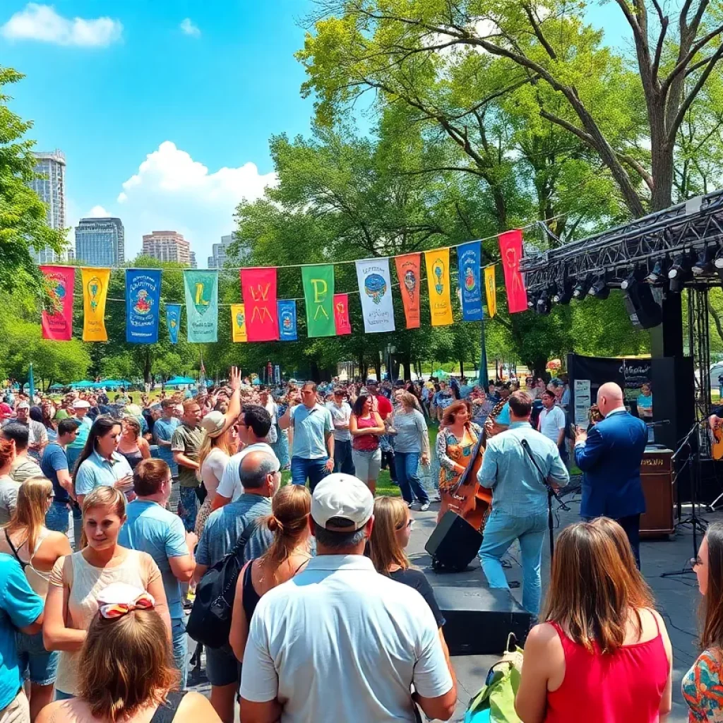 Crowd enjoying a jazz concert in a park in Houston