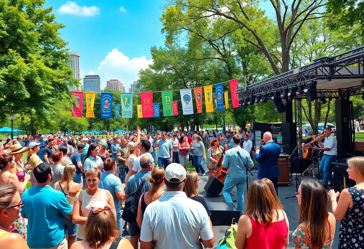 Crowd enjoying a jazz concert in a park in Houston