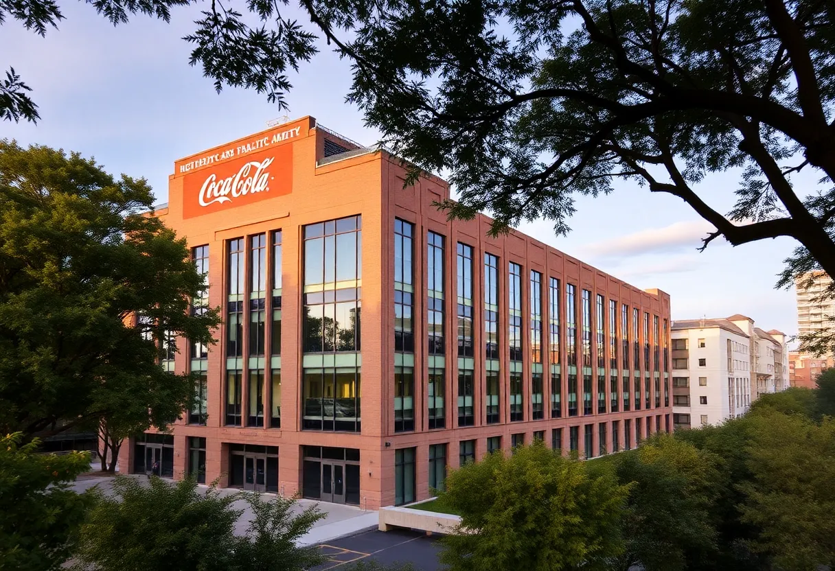 Exterior view of the renovated former Coca-Cola bottling plant now serving as a healthcare hub